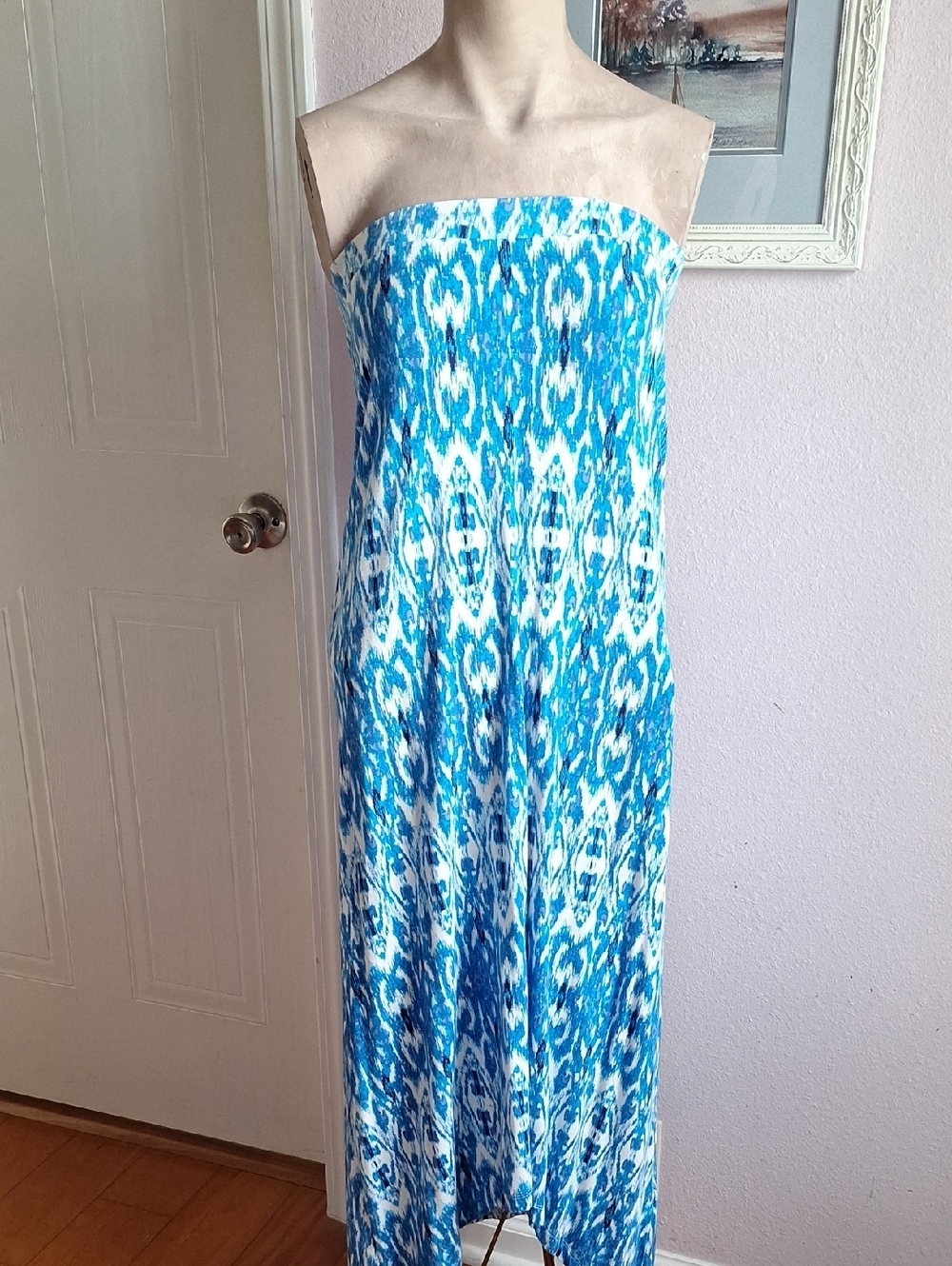 Dalia women's Blue turquoise & white jersey high-low Skirt Dress